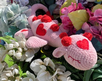 Valentines pink baby Nessie monster crochet plush amigurumi