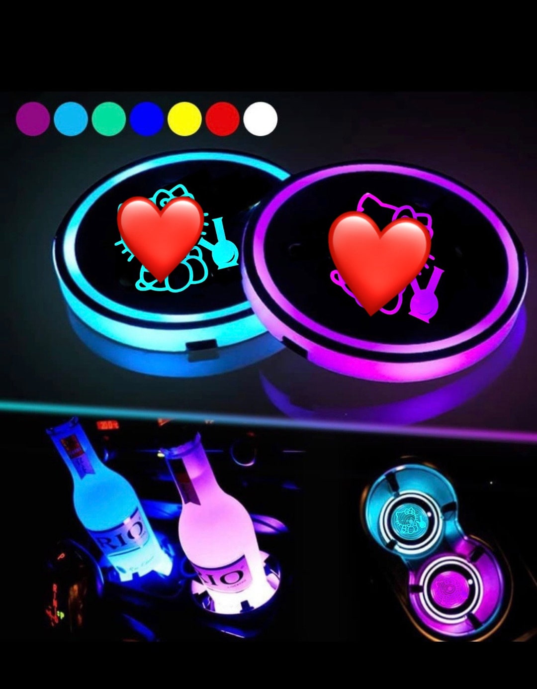 Kawaii Cat Light up Car Coasters set of 2 Cute Car Etsy