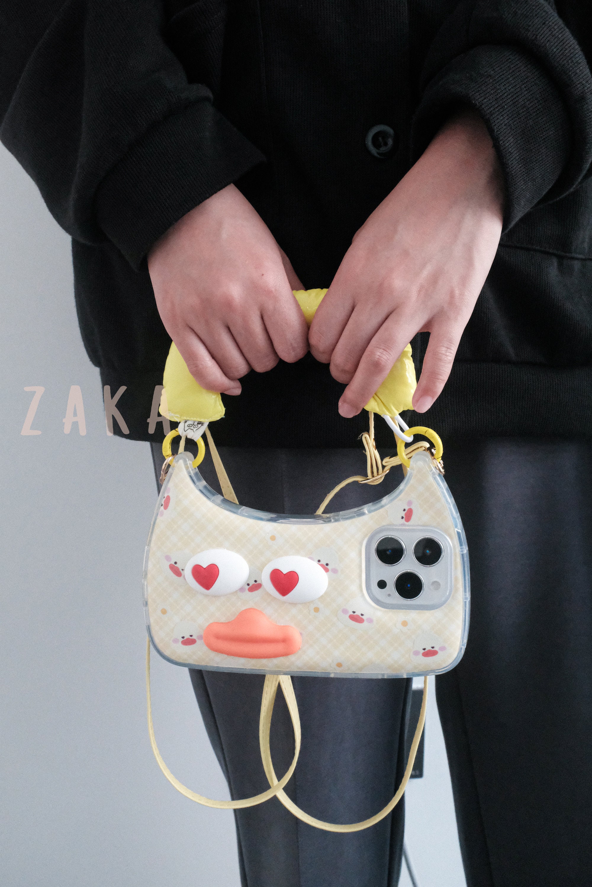 Cute 3D Yellow Duck Handbag Phone Case Aesthetic Protective 