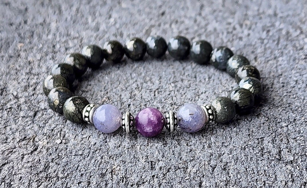 Lepidolite Bracelet Iolite Nipomo Marcasite With Pyrite Healing Crystal ...