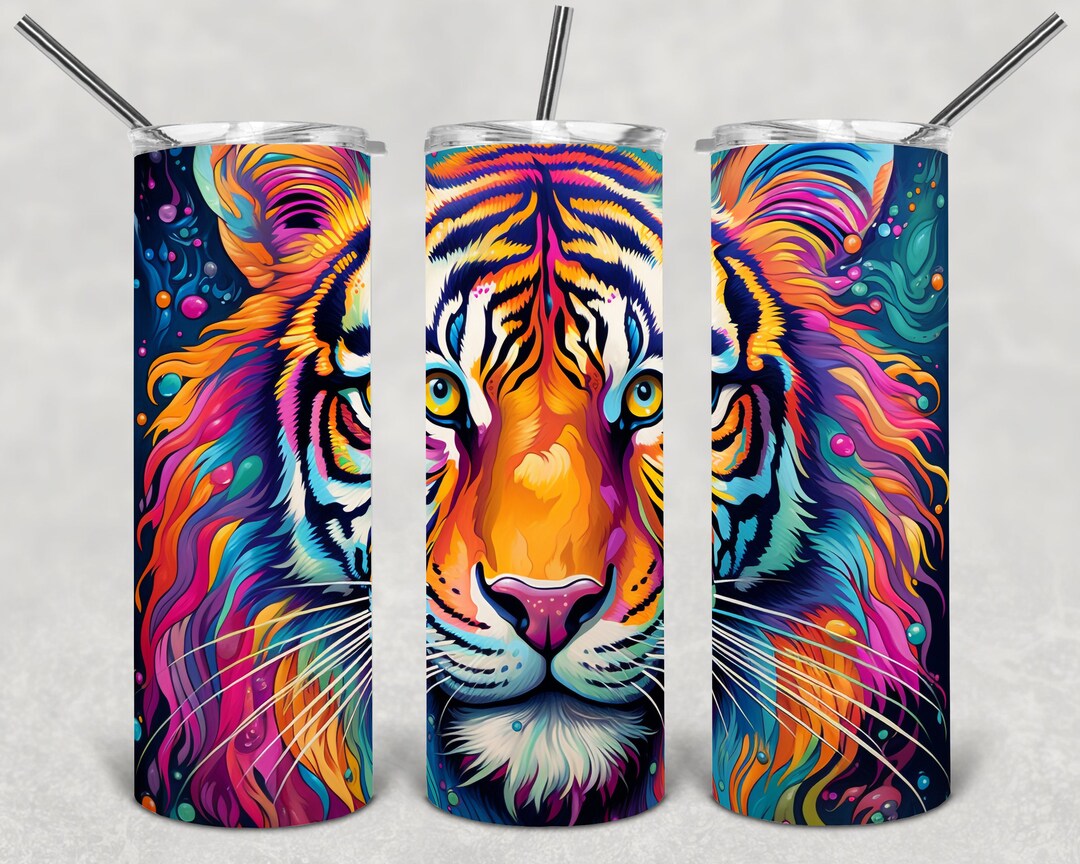 Tiger Tumbler Wrap Design Colorful 20 Oz Skinny Tumbler Etsy