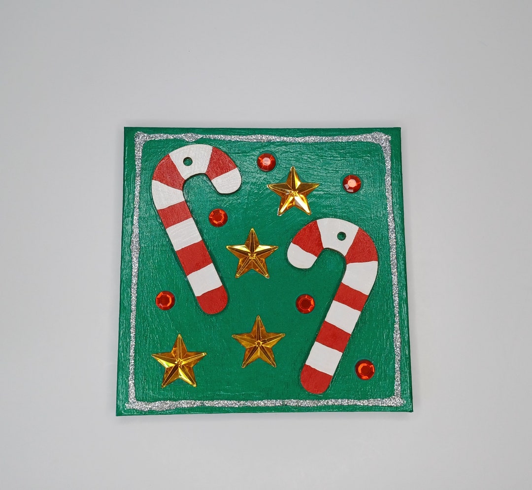 Handpainted Wooden Candy Cane Decor Etsy