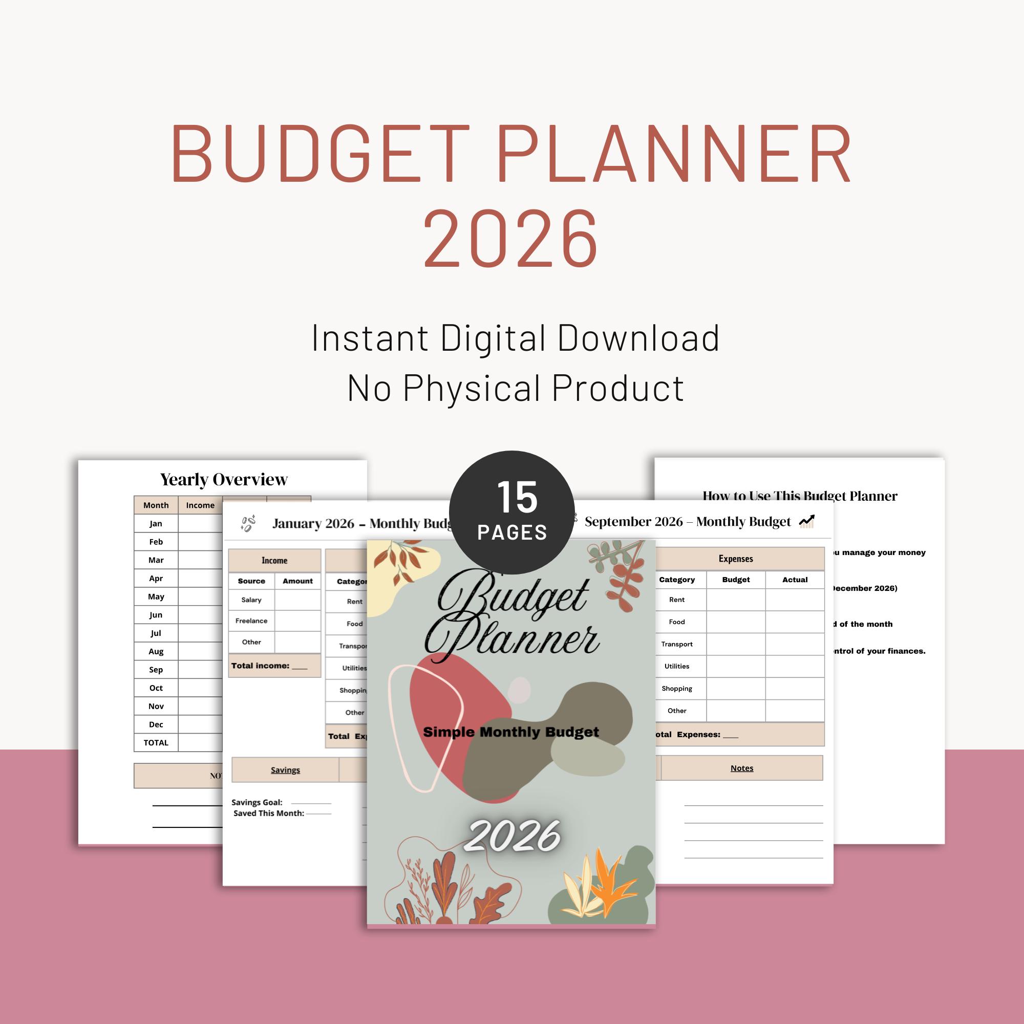 2026 Budget Planner Printable | Monthly Expense Tracker (PDF) - Etsy