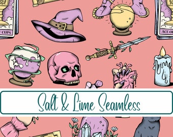 Halloween Witchy Pink Seamless JPG, Coatage Core Seamless, Octobre Seamless, Halloween Fabric Digital Download