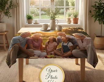 Custom Photo Tablecloth 55x55 | Personalized Picture Table Cloth | Custom Table Cover | Family Photo Gift | Wedding & Housewarming Decor