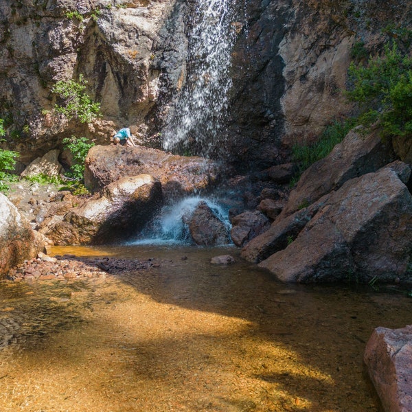 Colorado Horsetooth Mountain Hike Aerial Photo, Waterfall Centerpiece, Nature Print, Social Media Poster, Smartphone Wallpaper