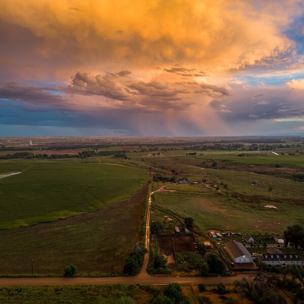 Colorado Farmlands Aerial Photo, Twilight Centerpiece, Nature Print, Social Media Poster, Smartphone Wallpaper, Digital Download