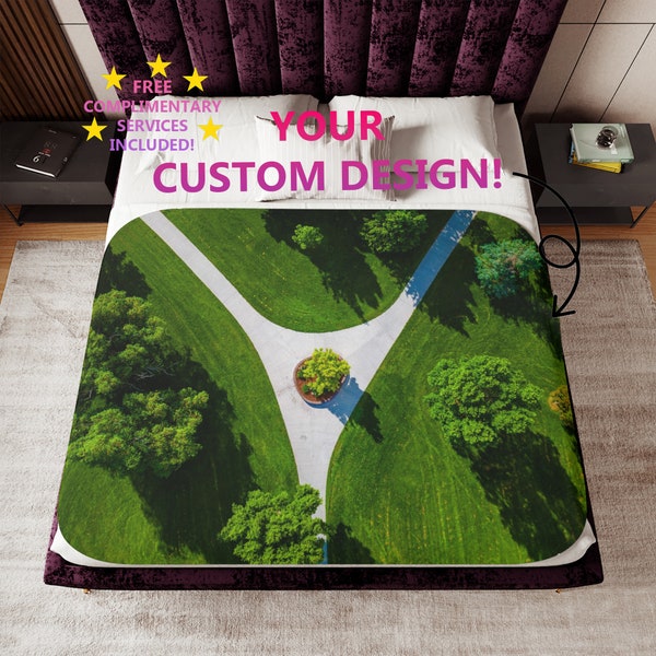 Personalized Blanket, Custom Design Photo, Home, Couch & Bedroom Decor, Sherpa, Bedding Cover Gift, Garden Flower Bed Top View
