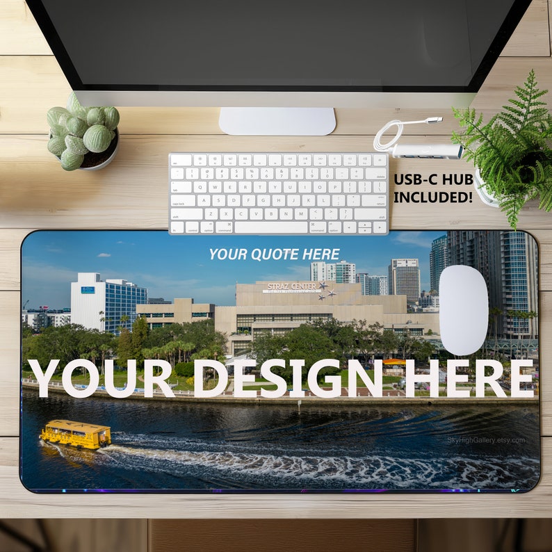 Personalized Desk Mat, Unique and Mouse Pad, Customize your Design Photo and Text, Office & Home Work Decor, Florida Tampa Water Taxi image 1