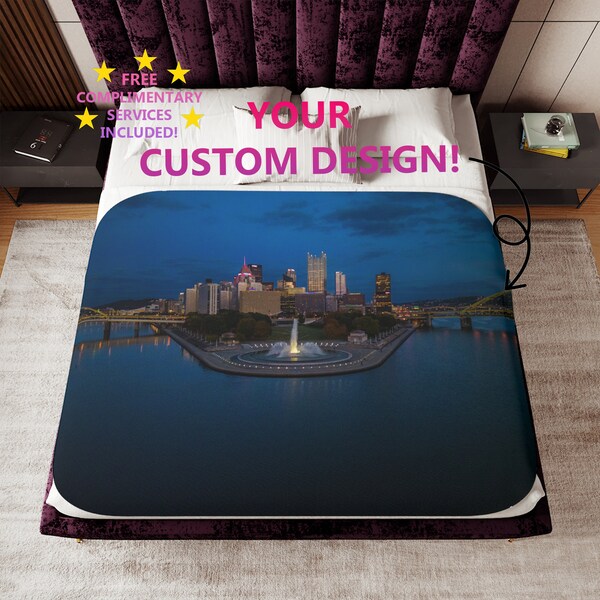 Personalized Blanket, Custom Design Photo, Home, Couch & Bedroom Decor, Sherpa, Bedding Cover Gift, Pennsylvania Pittsburgh Point State Park