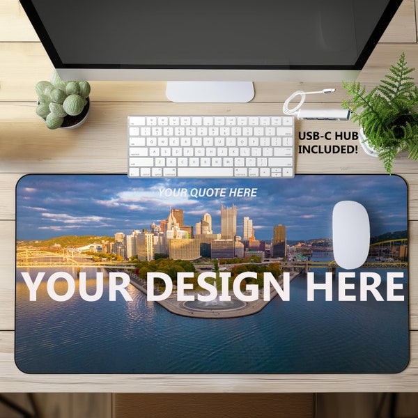 Personalized Desk Mat, Keyboard Mouse Pad, Custom Design Photo Text, Office Decor Gift, Work from Home, Pittsburgh Point State Park