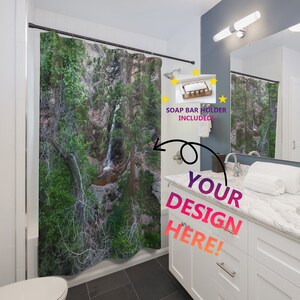 Personalized Shower Curtain, Custom Design Photo, Home, Tub & Bathroom House Decor, Unique Gift Idea, Colorado Mountain, Forest Waterfall