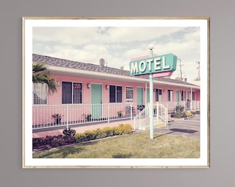Fotografía de un motel rosa de los años 50, fotografía de viajes vintage (descarga digital)