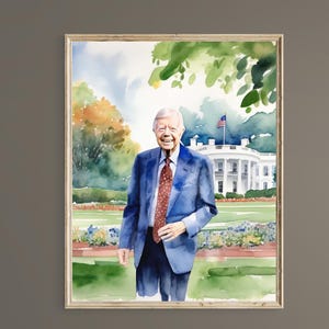 Jimmy Carter Watercolor Portrait Print: Camp David Accords (Digital Download)