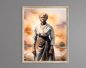 Harriet Tubman Watercolor Portrait Print, Abolitionist Art, Historical Wall Decor