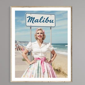 Malibu Print 1950s, Printable Wall Art, Digital Download, Malibu print -  1950&#39;s