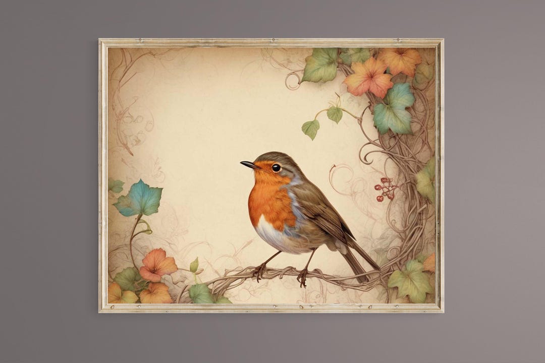 Vintage Robin Print: Botanical Bird Wall Art (digital Download) - Etsy