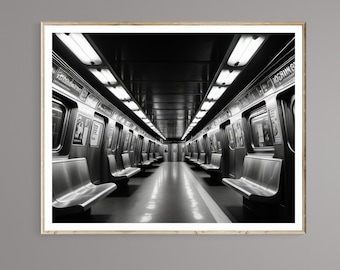 Impresión del metro de Nueva York, Ciudad de Nueva York, Blanco y negro (Descarga digital)