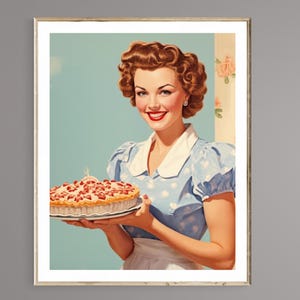 PRINTABLE wall art , digital download,  1950's woman with her pie.