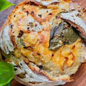 White Cheddar, Red Pepper Flakes, & Basil Sourdough Loaf {Tuscany Loaf}