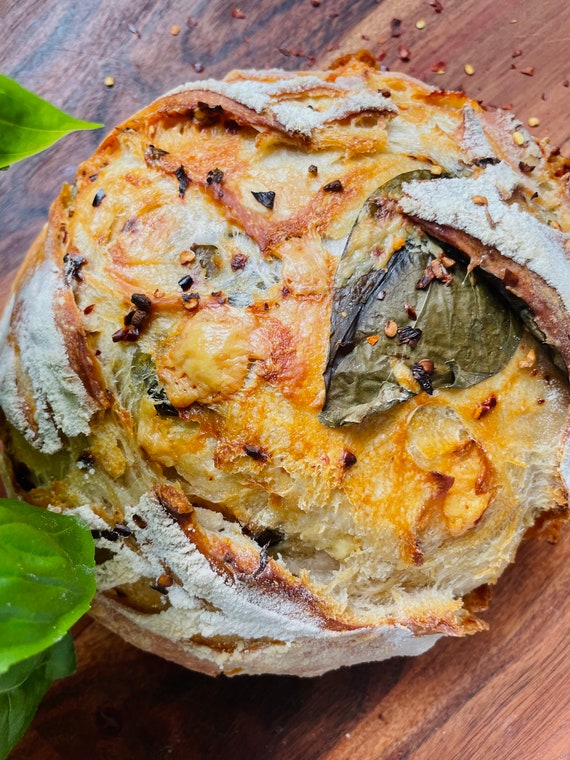 White Cheddar, Red Pepper Flakes, & Basil Sourdough Loaf {Tuscany Loaf}