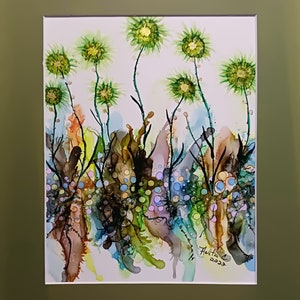 Green Poppys, Alcohol Ink Original, A-119