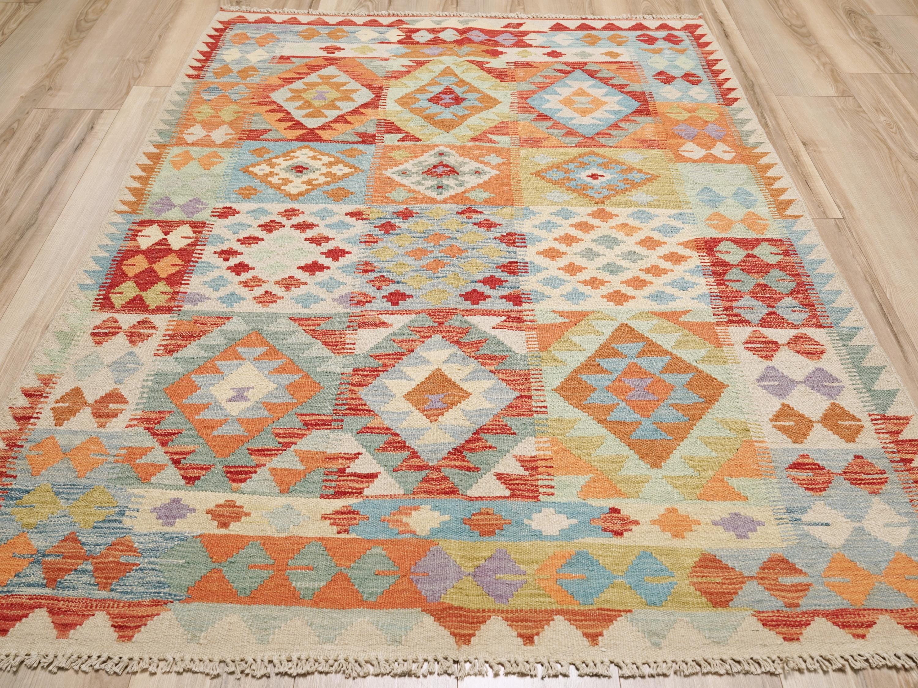 5x6 Ft Orange Killim Rug - Afghan Flatweave Wool Rug - Etsy
