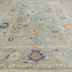 10x13 Ft Light Blue Oushak Rug - Traditional Hand Knotted Rug - Contemporary Rug - Wool Rug - Area Rug
