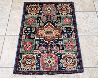 2x3 Ft Hand Knotted Dark Blue Mamluk Rug - Oriental Accent Rug