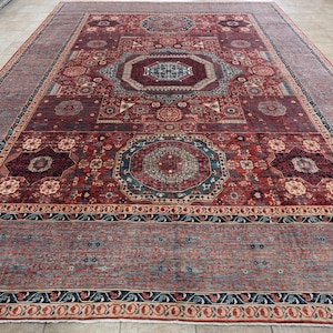 12x15 Ft Red Mamluk Rug - Afghan Hand Knotted Rug - Oriental Rug - Area Rug - Wool Rug - Rug for Livingroom