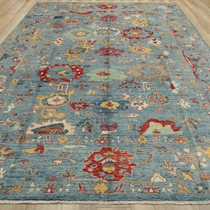 9x12 Ft Light Blue Oushak Rug - Traditional Hand Knotted Rug - Oriental Rug - Area Rug - Wool Rug