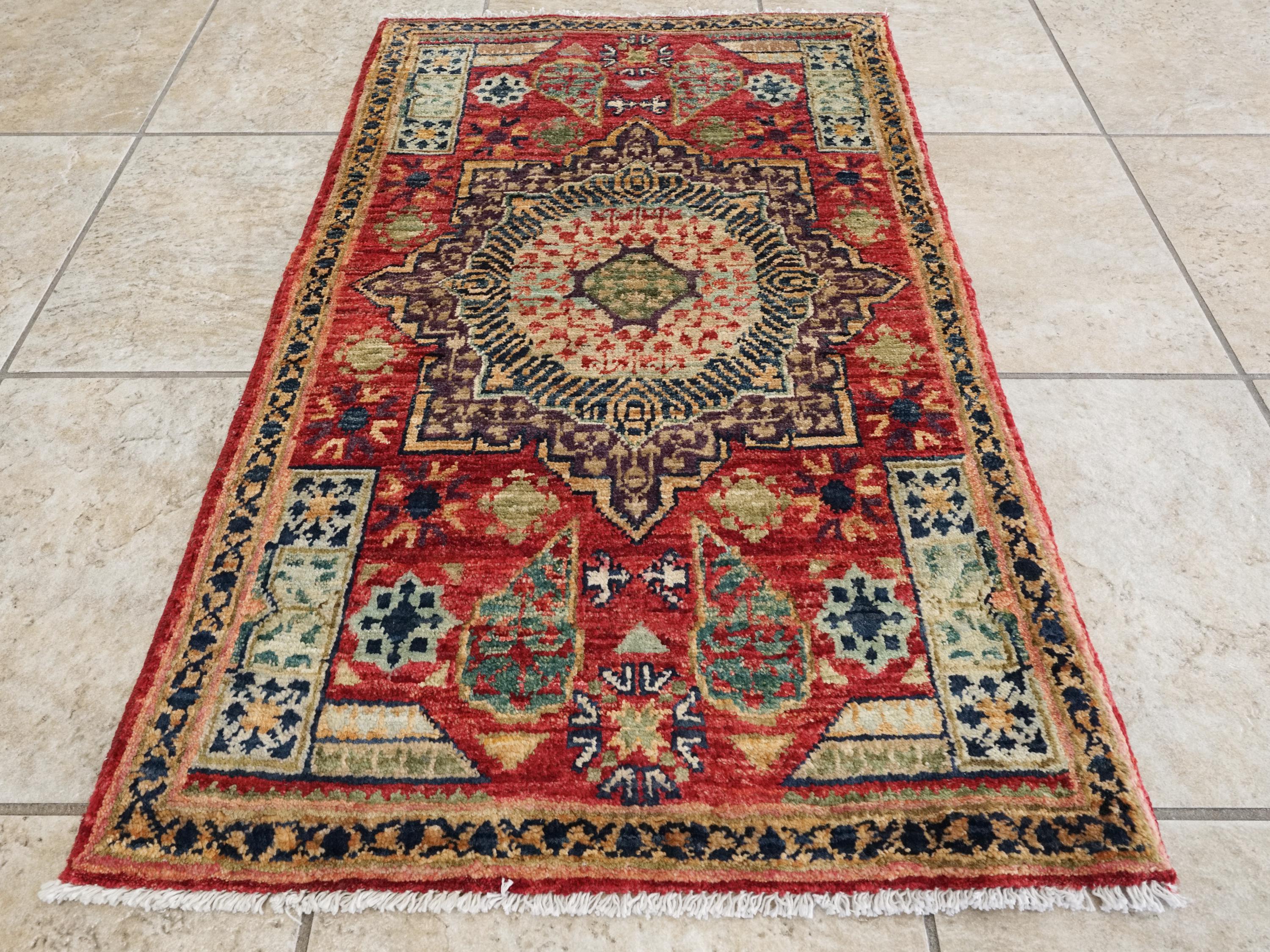 ハンドノットウールマムルークラグ - 2 x 3フィートの赤いオリエンタル