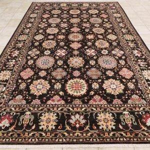 8x12 Ft Dark Brown Bidjar Rug - Traditional Hand Knotted Rug - Floral Rug - Persian Rug - Wool Rug