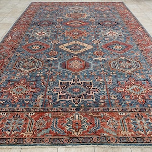 Alfombra persa azul de 10 x 14 pies - Alfombra tradicional anudada a mano - Alfombra oriental - Alfombra de área - Alfombra de lana