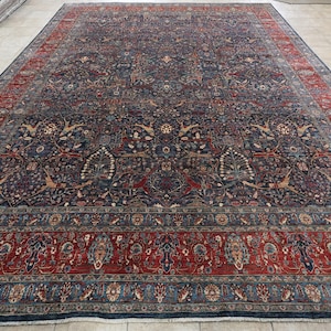 12x15 Ft Blue Serapi Rug - Afghan Hand Knotted Rug - Oriental Rug - Persian Rug - Area Rug - Wool Rug