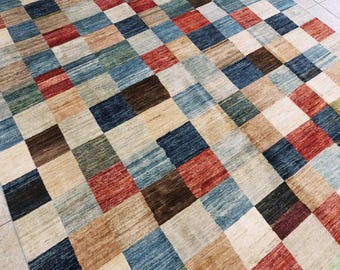 8 x 10 ft kleurrijk gabbeh-tapijt - geometrisch Afghaans vloerkleed