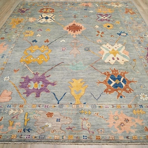 9x12 Light Blue Oushak Rug - Traditional Hand Knotted Rug - Oriental Rug - Area Rug - Wool Rug