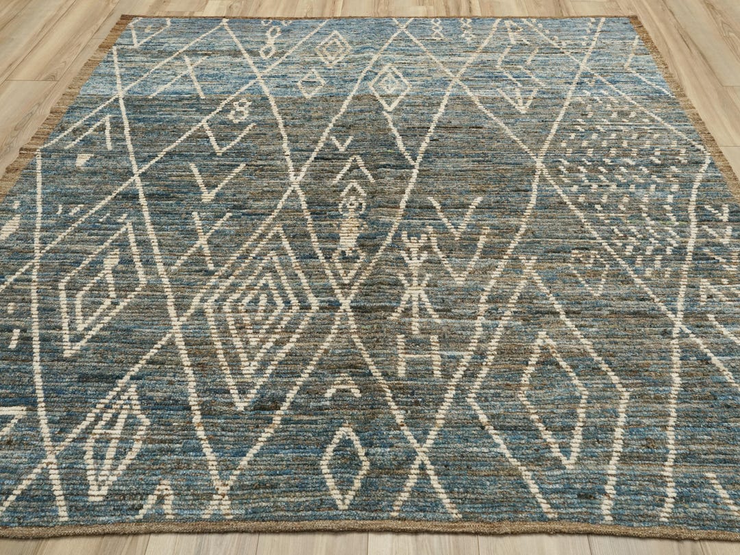 7x7 Ft Blue Moroccan Rug - Afghan Hand Knotted Square Rug - Etsy