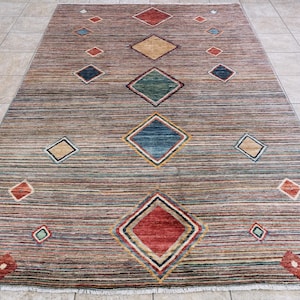 7x10 Multicolor Gabbeh Rug - Afghan Wool Area Rug - Contemporary Design