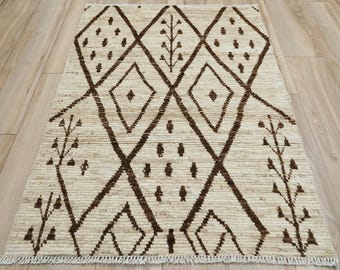 3x5 Ft White  Moroccan Rug - Traditional Hand Knotted Rug - Tribal Rug - Area Rug - Wool Rug - Bedroom Rug