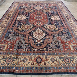 12x15 Ft Blue Red Heriz Rug - Afghan Hand Knotted Rug - Oriental Rug - Persian Rug - Area Rug - Wool Rug