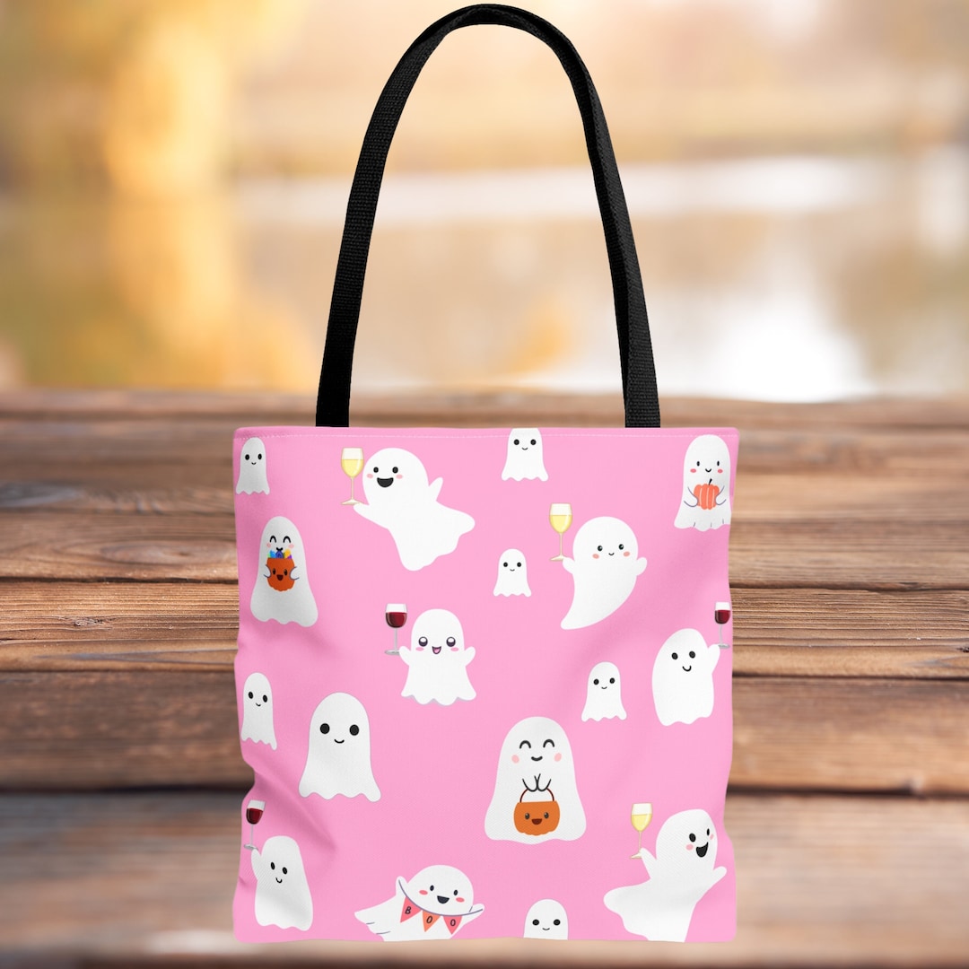 Pink Ghost Tote Bag * Viral Trendy Cute Ghosts Drinking Red and White ...