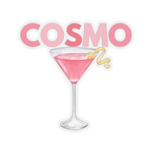 Sticker cosmopolite COSMO découpé * Happy Hour * Brunch * Bouteille d'eau * Ordinateur portable * Carnet de notes * Cocktails * Faire-part * Carte des boissons