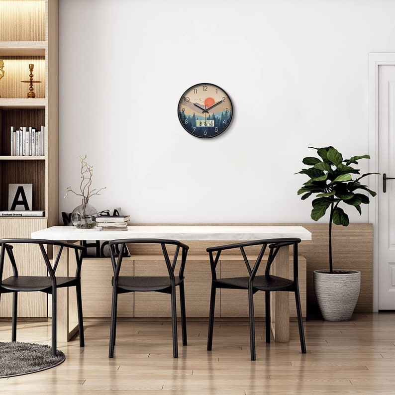 Silent Wall Clock With Day Week Temperature Wilderness With Etsy