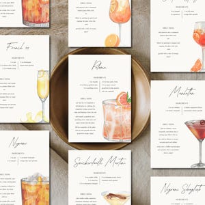 Scheda ricetta cocktail stampabile, otto schede ricetta stampabili, set 2 ricette cocktail, scheda ricetta drink stampabile, scheda drink per cocktail party