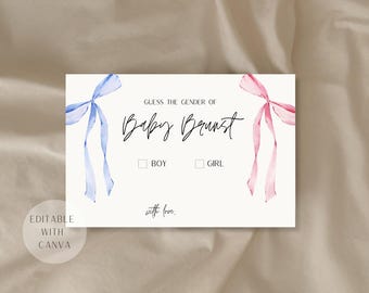 Editable Personalized Guess the Gender Game Cards, Bow Gender Reveal Party, Baby Shower Game, Boy or Girl Gender Reveal, Cast Your Vote