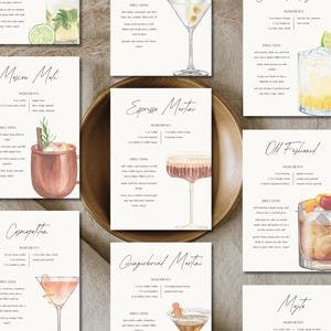 Scheda ricetta cocktail stampabile, otto schede ricetta stampabili, set ricette cocktail 1, scheda ricetta drink stampabile, scheda drink per cocktail party