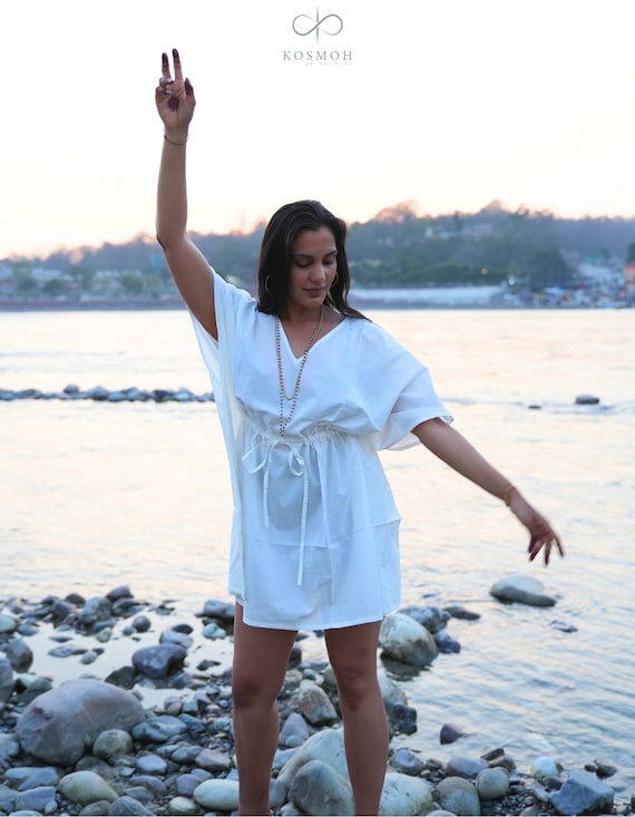 Short Kaftan Beach Bikini Cover Up White Cotton Caftan Dress Women s White Cotton Kaftan Boho Short Kaftan Mini Kaftan Gift for Her Etsy UK
