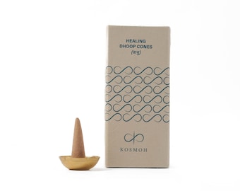 KOSMOH Handmade Natural Cones with 100% Brass Diya, Ayurvedic Meditation, Natural Sustainably Harvested, Incense for Smudging & Purification