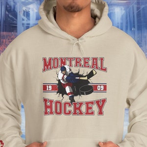 Montreal Hockey Hoodie Sweatshirt, Custom Number, NHL Fan Sweatshirt, Vintage Canadiens Sweater, Montreal Hockey Shirt, Retro Hockey Hoodie